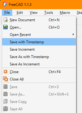 SaveUtils Example in the FreeCAD File menu